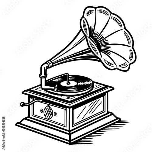 Vintage gramophone with record player antique