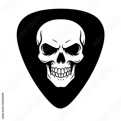 A dark and edgy guitar pick featuring a detailed skull illustration, perfect for musicians with a bold sense of style and a love for alternative culture