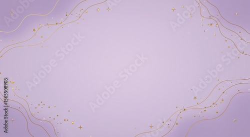 Soft lilac background with golden celestial shapes and stars, boho minimalist style with mystical vibes.
