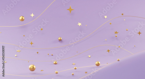 Soft lilac background with golden celestial shapes and stars, boho minimalist style with mystical vibes.