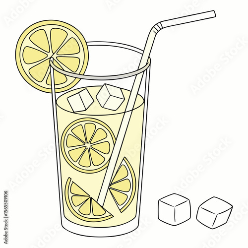 Refreshing Lemonade Drink with Ice and Straw beverage