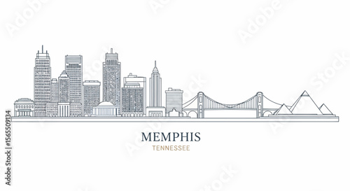 Memphis Tennessee Skyline Vector Illustration with Buildings and Bridge