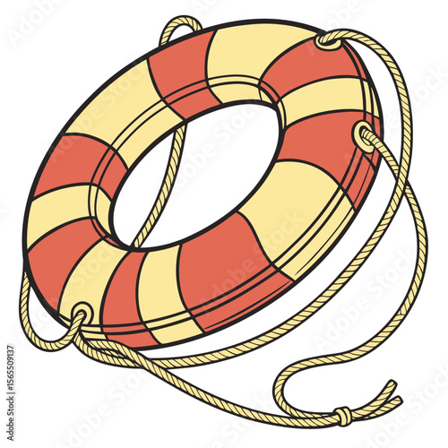 Orange yellow life preserver with rope lifebuoy safety ring