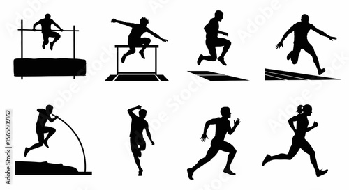 Black Silhouette Athletes Performing Various Track and Field Events
