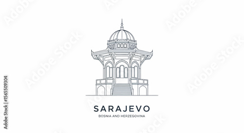 Outlined Sarajevo Gazebo, Bosnia and Herzegovina, Architectural Drawing