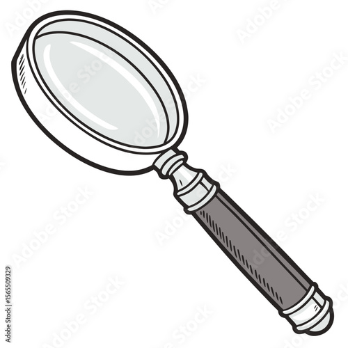 Magnifying glass with silver and black handle lens