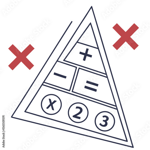 Math triangle with symbols and numbers plus