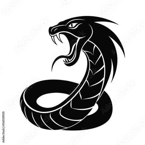 Cobra snake coiled and striking black silhouette vector illustration