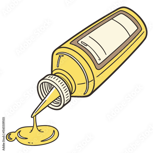Yellow condiment bottle pouring liquid