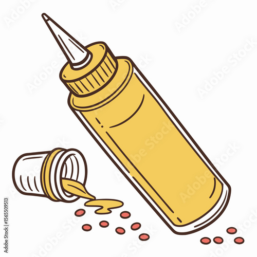 Yellow condiment bottle with spilled sauce vector