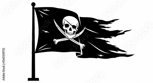 Black and White Pirate Flag with Skull and Crossbones