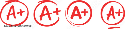 Four red a plus grades circled in red on a white background