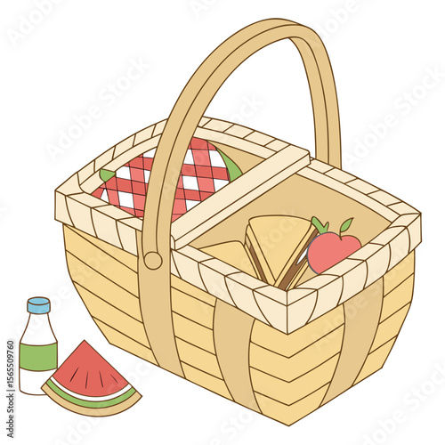 Picnic basket with food and drink watermelon apple