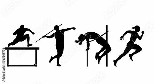 Silhouetted Athletes in Action: Track and Field Events Depicted