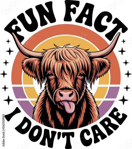 Highland cow with tongue out saying fun fact i dont care