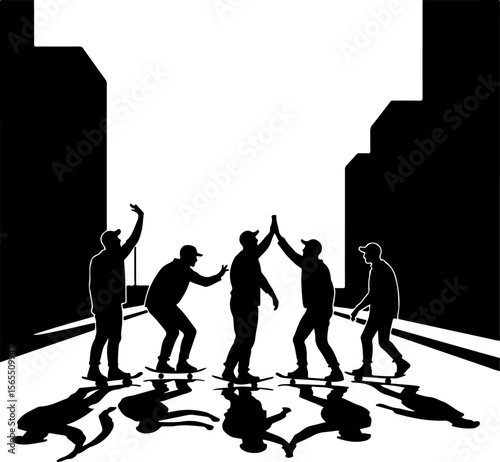 Skateboarders in Mountains Silhouette vector bundle