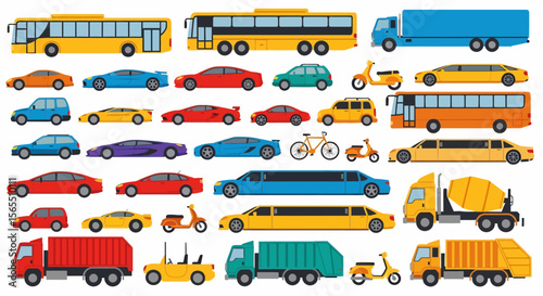 Colorful Collection of Various Vehicles in Flat Style