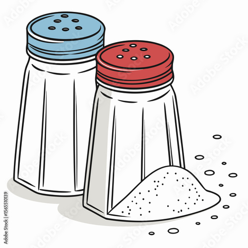 Salt and Pepper Shakers With Spilled Seasoning salt shaker