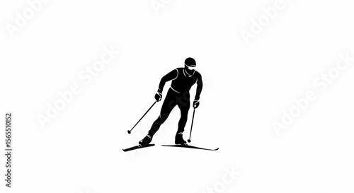 Silhouette of a Cross-Country Skier in Dynamic Pose