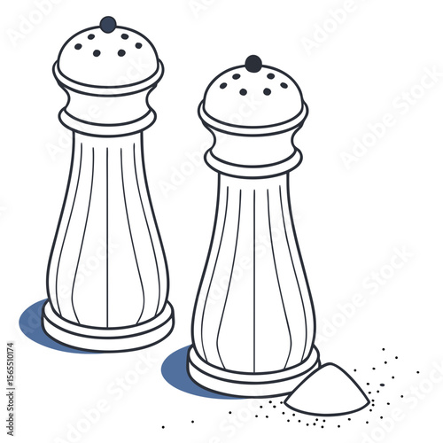 Salt and pepper shakers with spilled seasoning kitchen