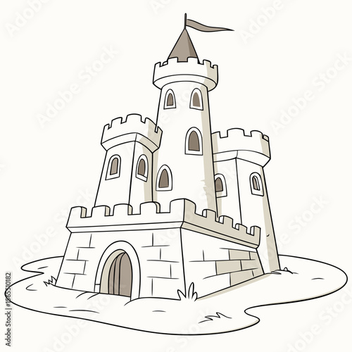 Cartoon Castle Towers With Flag medieval fortress