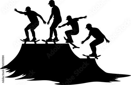 Skateboarders in Mountains Silhouette vector bundle