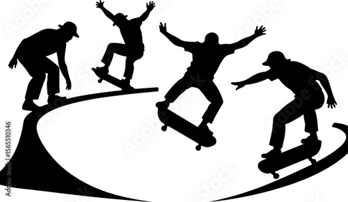 Skateboarders in Mountains Silhouette vector bundle