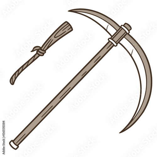Scythe and handle with rope sickle tool
