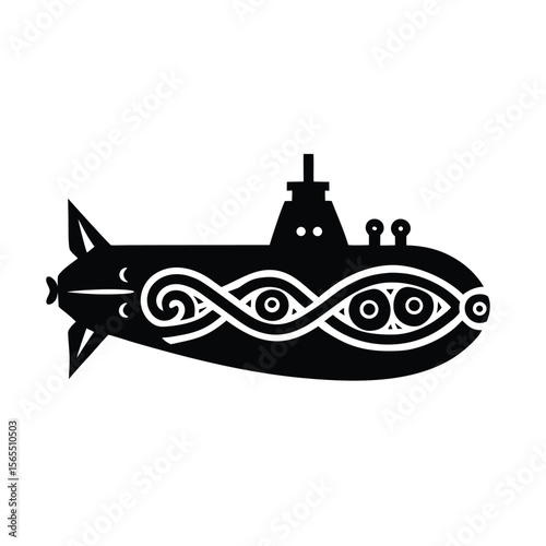Decorated submarine with celtic knotwork silhouette vector illustration