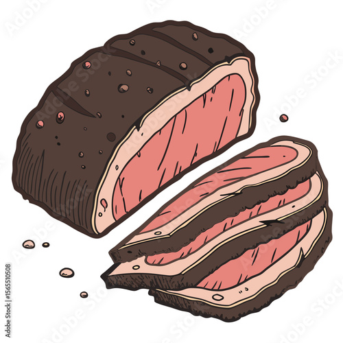Sliced roast beef with peppercorns sliced meat food illustration