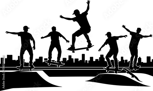 Skateboarders in Mountains Silhouette vector bundle
