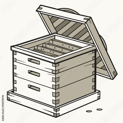 Wooden beehive with open lid apiary beekeeping