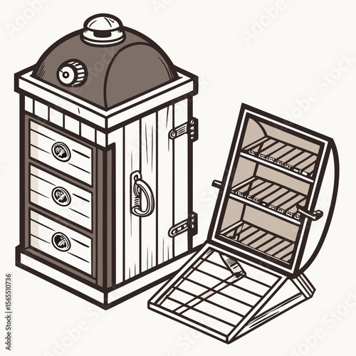 Vintage Smoker Grill With Open Door barbecue cooking