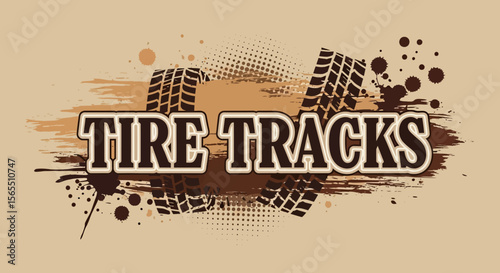 Muddy Tire Tracks Graphic Design, Brown and Beige
