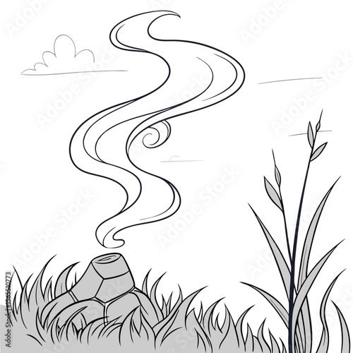 Smoke rising from object in grass nature outdoor