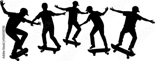 Skateboarders in Mountains Silhouette vector bundle