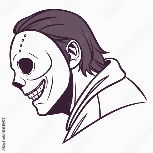 Masked man with dark hair skull mask hoodie