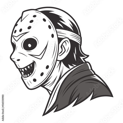 Masked figure with sharp teeth horror scary