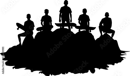 Skateboarders in Mountains Silhouette vector bundle
