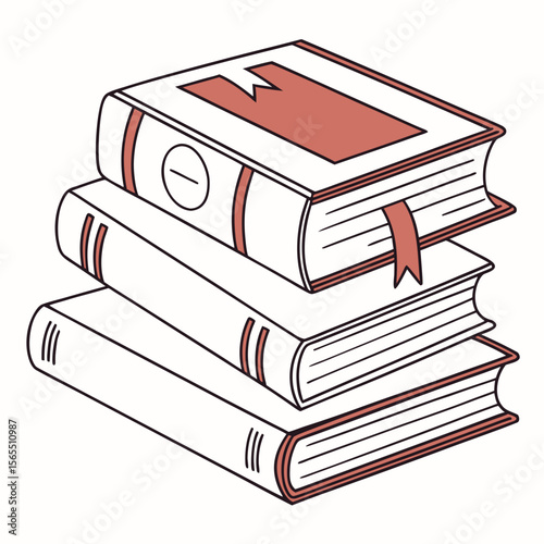 Stacked books with coral accents white reading