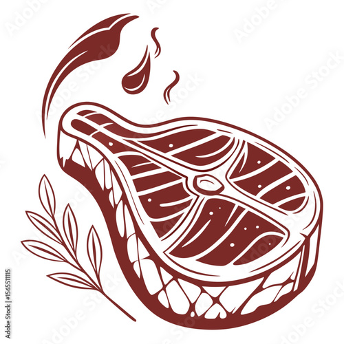 Marbled steak with steam and leaves meat food