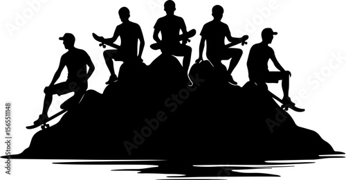 Skateboarders in Mountains Silhouette vector bundle
