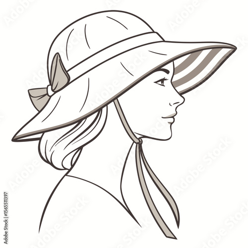 Woman wearing wide brimmed hat with bow profile