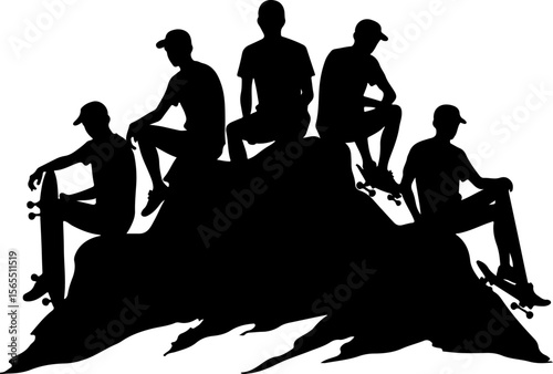 Skateboarders in Mountains Silhouette vector bundle