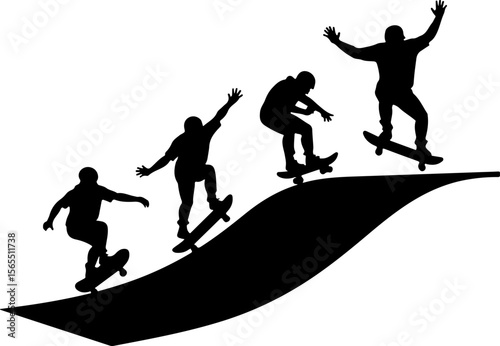 Skateboarders in Mountains Silhouette vector bundle