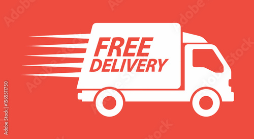Simple White Delivery Truck Icon with Free Delivery Text