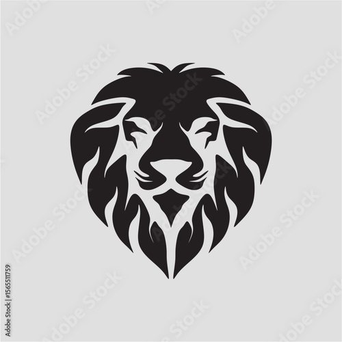 Stylized Black Lion Face Logo Design with Tribal Art Style

