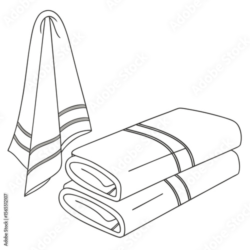 Folded and hanging towels white grey stripes