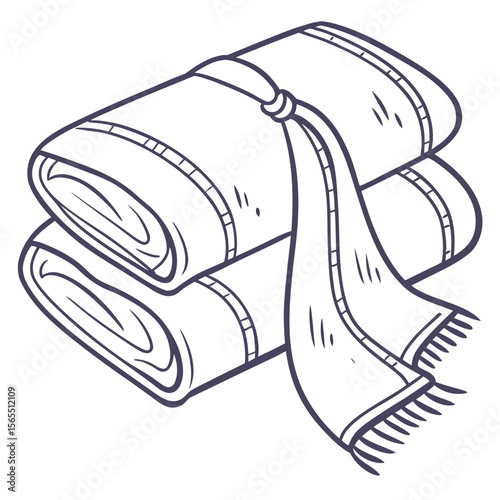 Folded textiles with decorative fringe fabric stacked