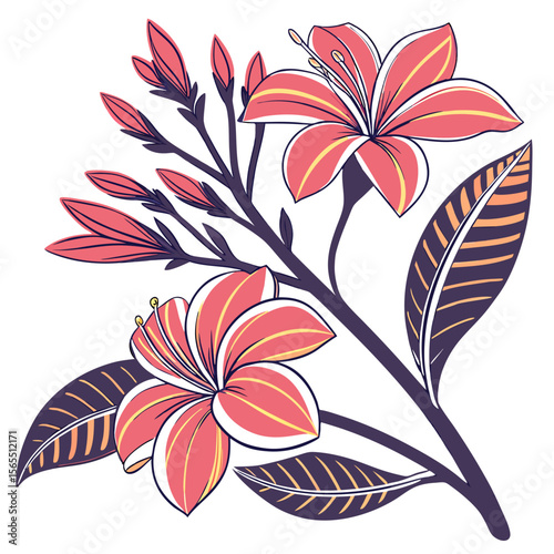 Coral Lily Flowers With Dark Leaves floral bloom